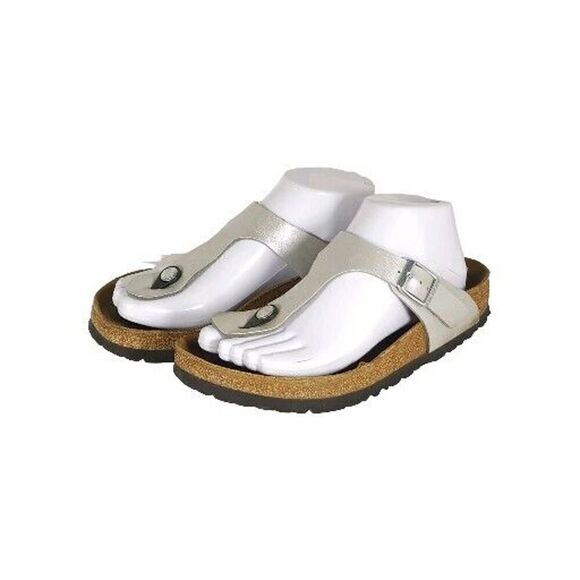 Birkenstock Women's Gizeh EU38 US7 Silver Birko-Flor T-strap Thong Sandals - Picture 1 of 16
